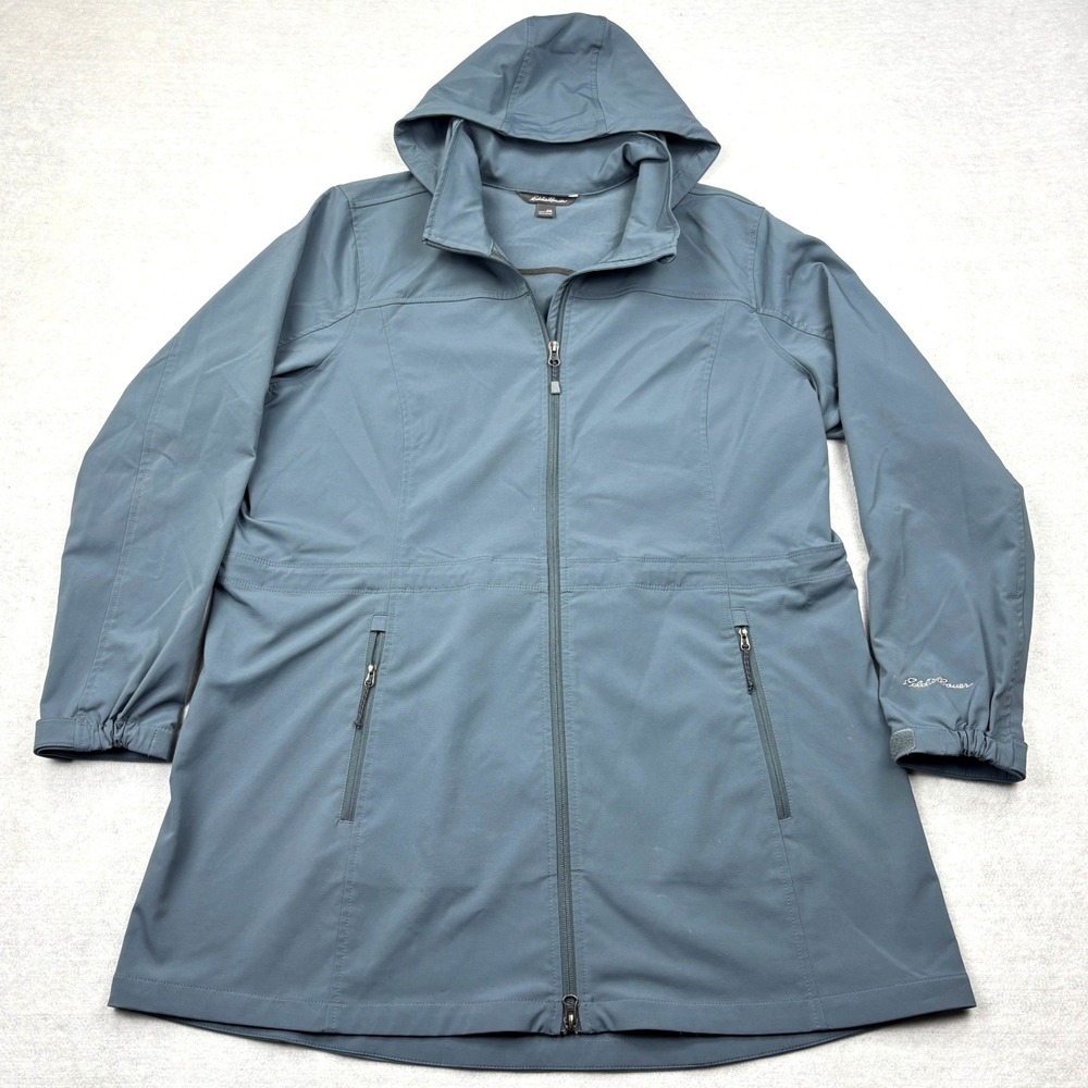 Eddie Bauer Softshell Jacket Womens 2XL Blue Hooded Parka Rain Trench Coat